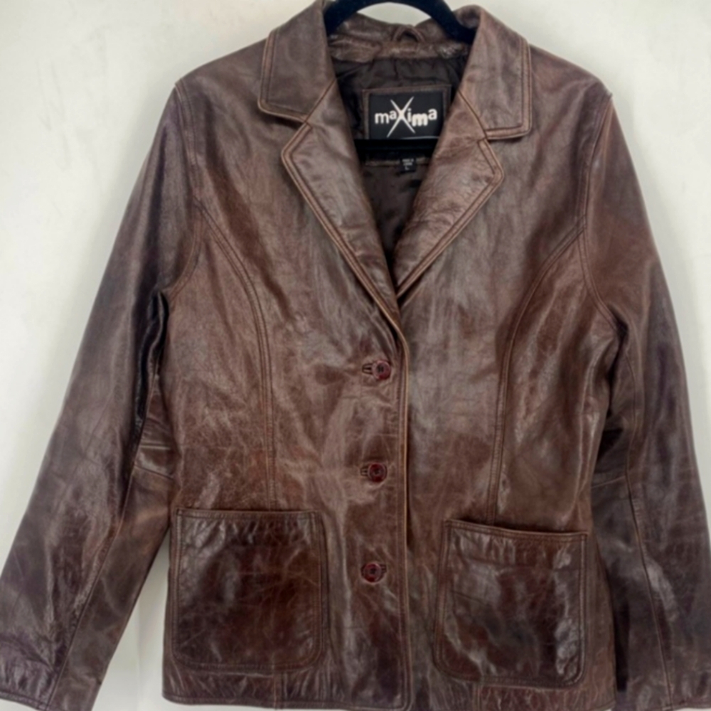 VINTAGE MAXIMA BROWN LEATHER JACKET!! NEW CONDITION